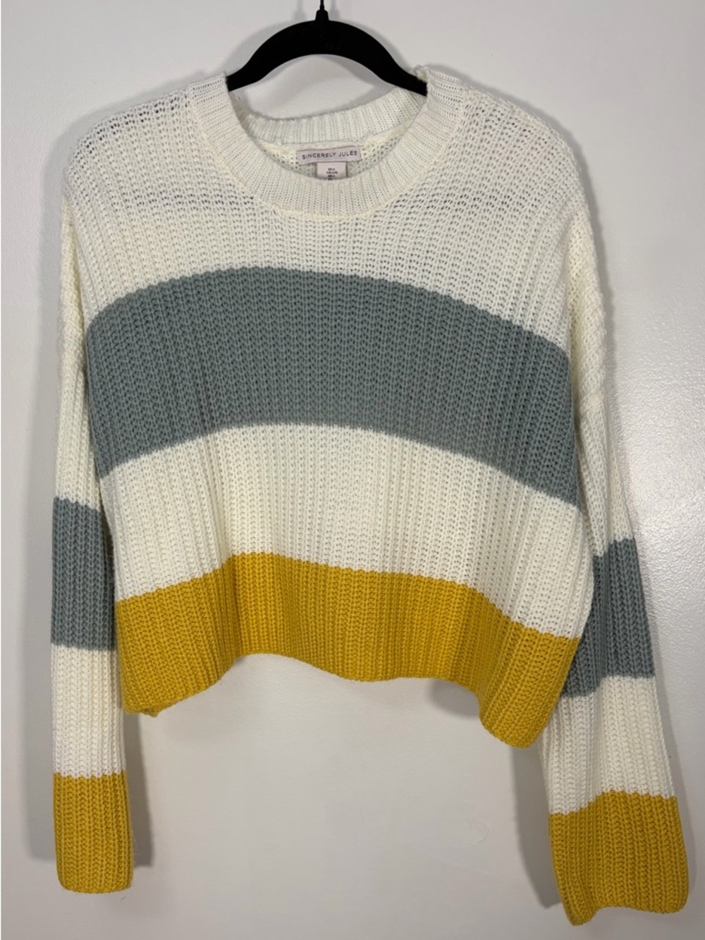 Sincerly Jules Cream, Gray & Mustard Striped Crewneck Sweater